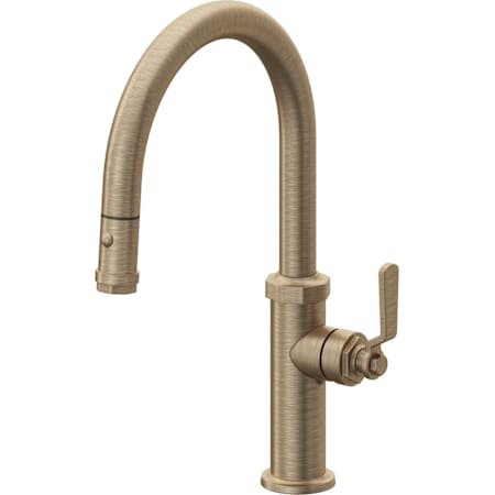 California Faucets Descanso Works 1.8 GPM Single Hole Pre-Rinse Pull Down Kitchen Faucet - Includes Escutcheon Antique Brass Flat