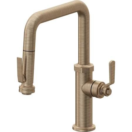 California Faucets Descanso Works 1.8 GPM Single Hole Pre-Rinse Pull Down Kitchen Faucet - Includes Escutcheon Antique Brass Flat
