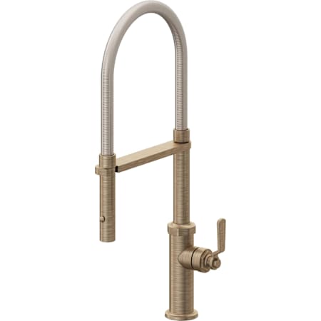 California Faucets Descanso Works 1.8 GPM Single Hole Pre-Rinse Pull Down Kitchen Faucet - Includes Escutcheon Antique Brass Flat