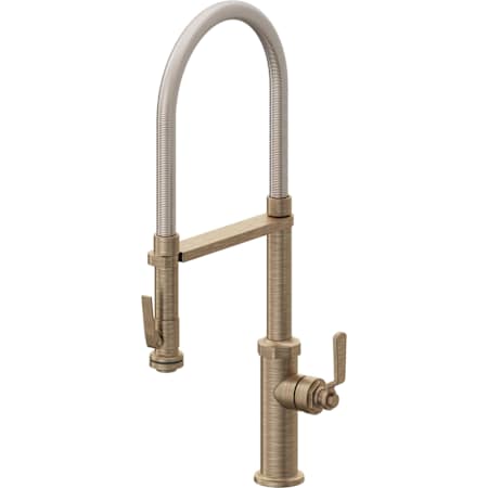 California Faucets Descanso Works 1.8 GPM Single Hole Pre-Rinse Pull Down Kitchen Faucet - Includes Escutcheon Antique Brass Flat