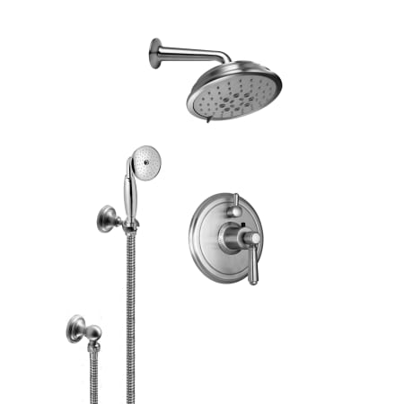 California Faucets Miramar Thermostatic Shower System with Shower Head, Hand Shower, Shower Arm, Hose, and Valve Trim Satin Nickel