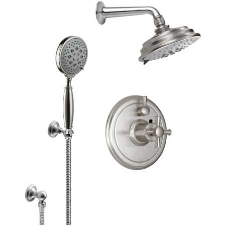 California Faucets Miramar Thermostatic Shower System with Shower Head, Hand Shower, Shower Arm, Hose, and Valve Trim Satin Nickel