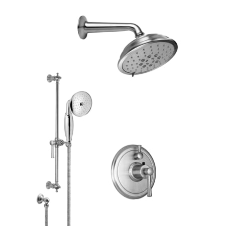 California Faucets Miramar Thermostatic Shower System with Shower Head, Hand Shower, Slide Bar, Shower Arm, Hose, and Valve Trim Satin Nickel