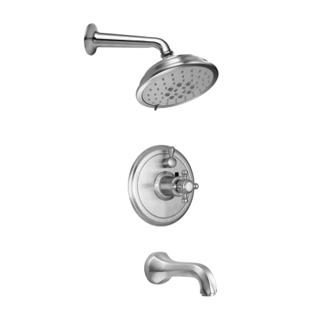 California Faucets Monterey Tub and Shower Trim Package with 2 GPM Multi Function Shower Head Satin Nickel