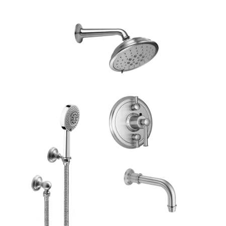 California Faucets Miramar Thermostatic Shower System with Shower Head, Hand Shower, Shower Arm, Hose, and Valve Trim Satin Nickel