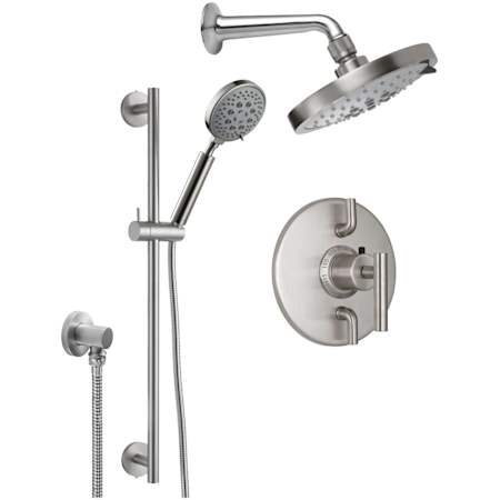 California Faucets Tiburon Thermostatic Shower System with Shower Head, Hand Shower, Slide Bar, Shower Arm, Hose, and Valve Trim Satin Nickel