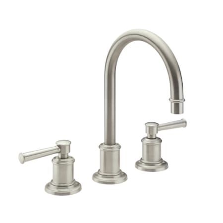 California Faucets Miramar Deck Mounted Roman Tub Filler with Double Lever Handles Satin Nickel