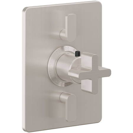 California Faucets Thermostatic Valve Trim Only with Triple Cross Handles - Less Rough In Satin Nickel