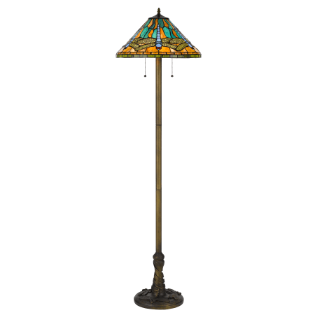 Cal Lighting Tiffany 2 Light 63" Tall Tiffany Floor Lamp Antique Brass