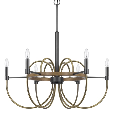 Cal Lighting Seagrove 6 Light 31" Wide Taper Candle Style Chandelier Antique Brass / Charcoal Grey / Wood