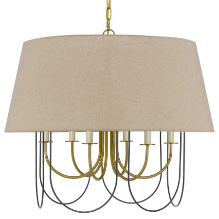 Cal Lighting Eupora 6 Light 28" Wide Drum Chandelier with Burlap Shade Antique Brass / Black