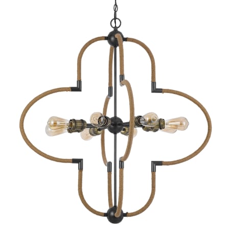 Cal Lighting Tahoka 8 Light 36" Wide Sputnik Chandelier Burlap / Black Iron / Antique Brass