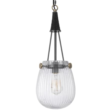 Cal Lighting Cordoba 8" Wide Mini Pendant with Fluted Glass Shade Glass / Iron Gray / Antique Brass