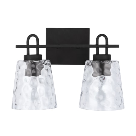 Capital Lighting 2 Light 15" Wide Bathroom Vanity Light with Patterned/Etched Glass Shades Black Iron