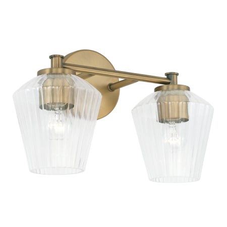 Capital Lighting 2 Light 15" Wide Bathroom Vanity Light with Ribbed Glass Shades Aged Brass