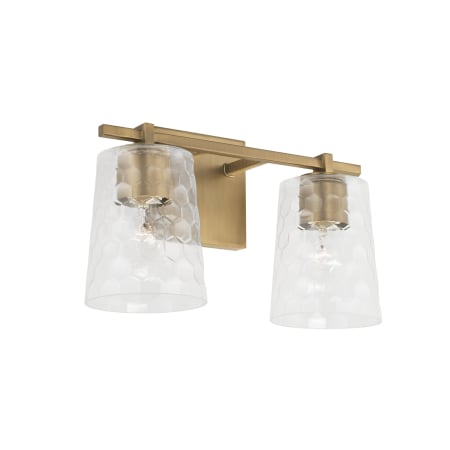 Capital Lighting 2 Light 15" Wide Bathroom Vanity Light with Patterned / Etched Glass Shades Aged Brass