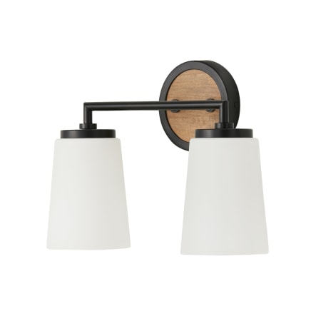 Capital Lighting Jonah 2 Light 14" Wide Vanity Light with Soft White Glass Shades Light Wood / Matte Black