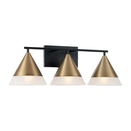 Capital Lighting Avant 3 Light 26" Wide Vanity Light with Metal and Frosted Glass Shades Aged Brass / Black