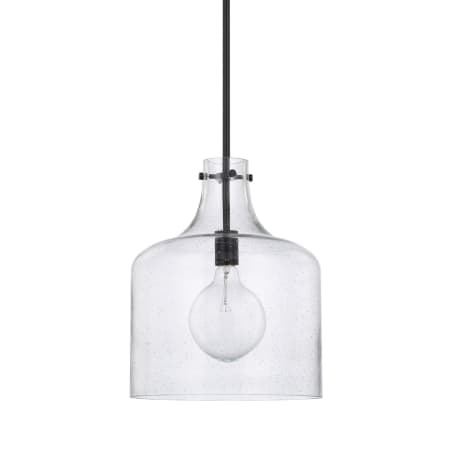 Capital Lighting Single Light 15" Tall Pendant with Seedy Glass Shade Matte Black