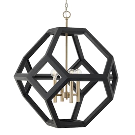 Capital Lighting Geo 4 Light 24" Wide Wood Pendant Flat Black / Matte Brass