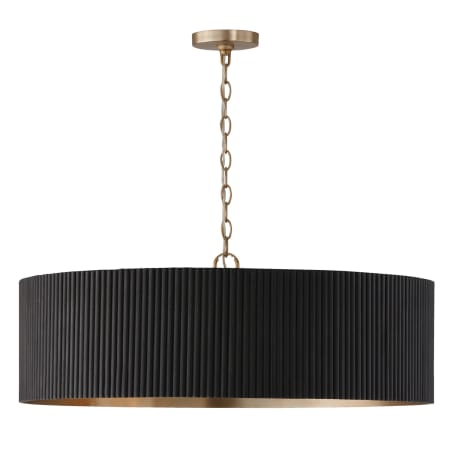 Capital Lighting Donovan 4 Light 31" Wide Wood Pendant with Mango Wood Shade Black Stain / Matte Brass