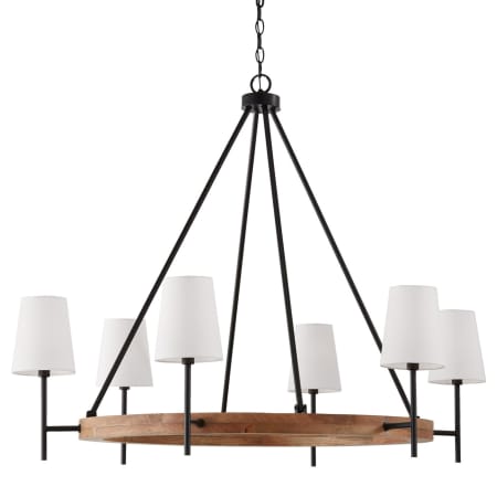 Capital Lighting Jonah 6 Light 42" Wide Taper Candle Ring Chandelier with White Fabric Shades Light Wood / Matte Black