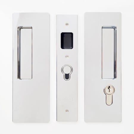 Cavilock Magnetic Single Cylinder Pocket Door Pull Set with RH Key / LH Passage for 1-3/8 Inch Thick Doors Bright Chrome