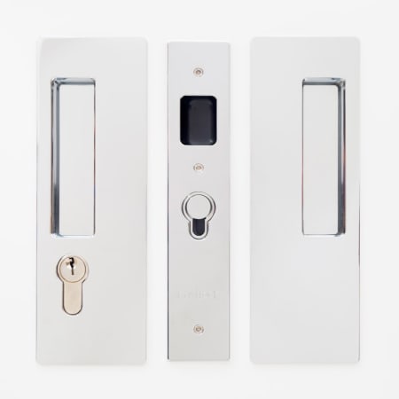Cavilock Magnetic Single Cylinder Pocket Door Pull Set with LH Key / RH Passage for 1-3/8 Inch Thick Doors Bright Chrome