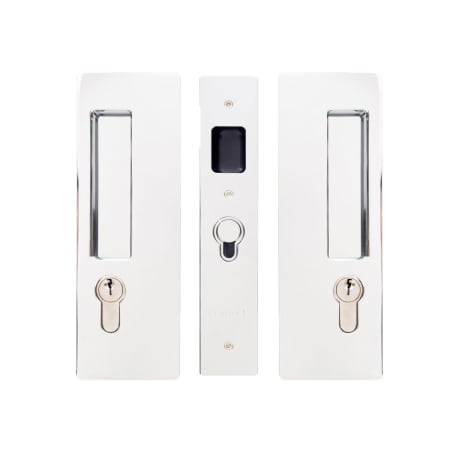 Cavilock Magnetic Latching Double Cylinder Pocket Door Pull for 1-3/8 Inch Door Thickness Bright Chrome