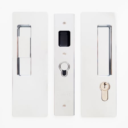Cavilock Magnetic Keyed Entry Pocket Door Lock Set with LH Snib/RH Key for 1-3/4 Inch Thick Doors Bright Chrome