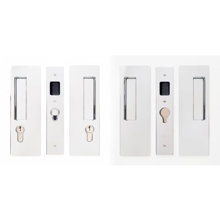 Cavilock Magnetic Latching Double Cylinder Double Door Pocket Door Set for 1-3/8 Inch Door Thickness Bright Chrome