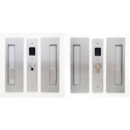 Cavilock Magnetic Latching Privacy Double Door Pocket Door Set for 1-3/8 Inch Door Thickness Satin Chrome