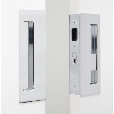 Cavilock Magnetic Latching Privacy Double Door Pocket Door Set for 1-3/4 Inch Door Thickness Bright Chrome