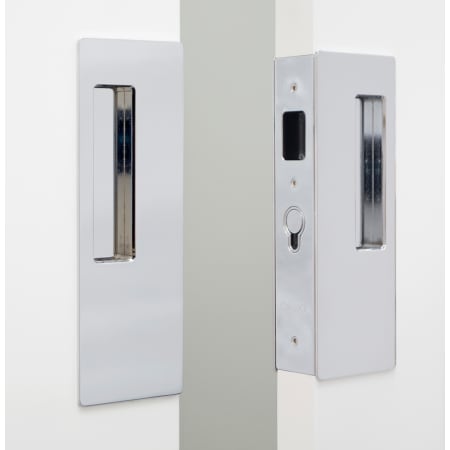 Cavilock Magnetic Latching Keyed Entry Double Door Pocket Door Set for 1-3/4 Inch Door Thickness Bright Chrome