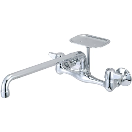 Central Brass 1.5 GPM Wall Mounted Kitchen Faucet with 14" Swivel Spout, Soap Dish and Lever Handles Polished Chrome