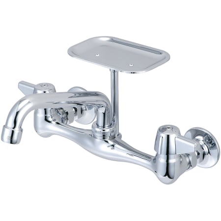 Central Brass 1.5 GPM Wall Mounted Kitchen Faucet with 6" Swivel Spout, 1/2-14 NPS Female Thread, and Soap Dish and Lever Handles Polished Chrome