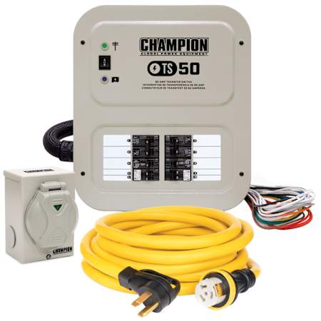 Champion 50-Amp (120 / 240V) Single-Phase Indoor Select Circuit Manual Transfer Switch Kit with 10-Circuit Load Center (30' Cord and PIB) N/A