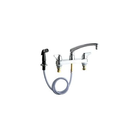 Chicago Faucets Commercial Grade Kitchen Faucet with Wing Handles and Side Spray - 8" Faucet Centers Chrome