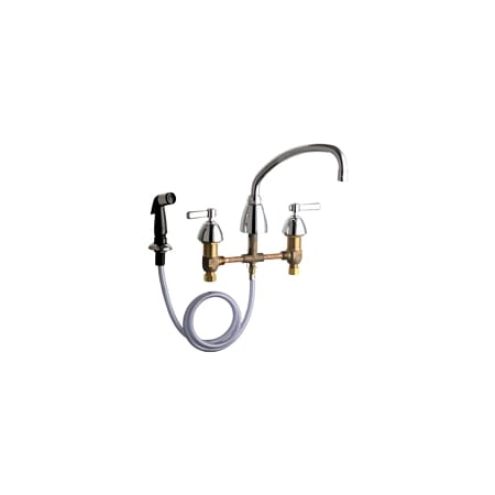 Chicago Faucets Commercial Grade Low Arch Kitchen Faucet with Lever Handles and Side Spray - 8" Faucet Centers Chrome