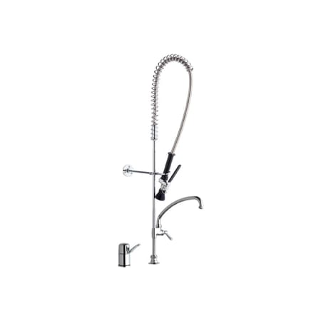Chicago Faucets Deck Mounted Coil Pre-Rinse Faucet with Independent Swinging Spout and Lever Handles - Commercial Grade Chrome