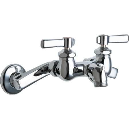 Chicago Faucets Wall Mounted Service Sink Faucet with Short Spout with Pail Hook and Metal Lever Handles Chrome