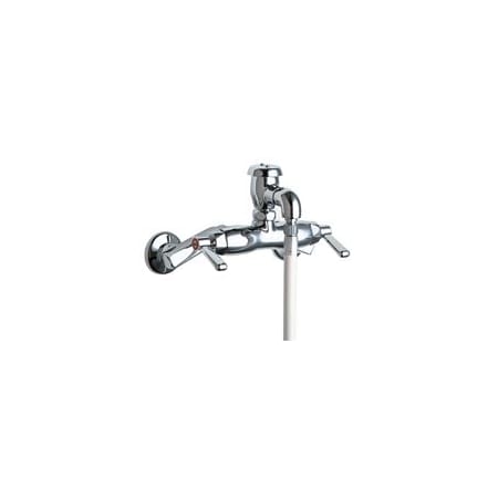 Chicago Faucets Wall Mounted Service Sink Faucet with Short Vacuum Breaker Spout, 60" Vinyl Hose and Metal Lever Handles Chrome