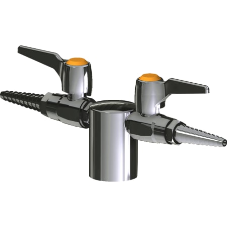 Chicago Faucets Turret with Two Ball Valves at 180 Degrees, Serrated Hose Nozzle with Check Valve and Metal Lever Handles Chrome