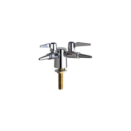 Chicago Faucets Vandal Resistant Laboratory Turret with Ball Valves at 90 Degrees, Removable Serrated Hose Nozzle with Check Valve and Metal Lever Handles Chrome