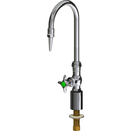 Chicago Faucets Deck Mounted Turret Single Water Inlet Fitting with Inline Water Valve, Rigid/Swing Gooseneck Spout and Metal Cross Handle Chrome