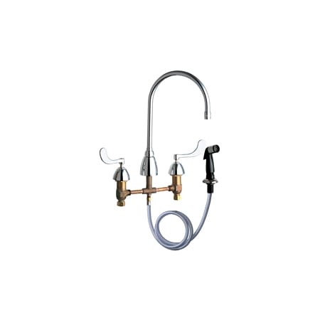 Chicago Faucets Commercial Grade High Arch Kitchen Faucet with Wrist Blade Handles and Side Spray - 8" Faucet Centers Chrome