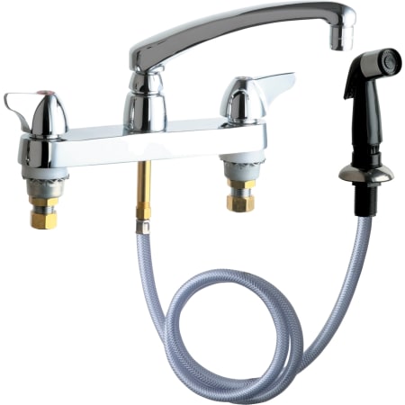 Chicago Faucets Commercial Grade Kitchen Faucet with Wing Handles and Side Spray - 8" Faucet Centers Chrome