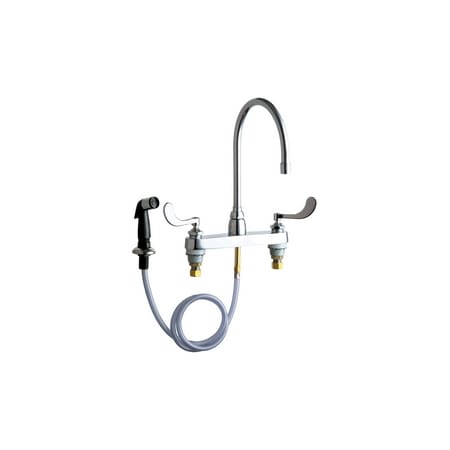Chicago Faucets Commercial Grade High Arch Kitchen Faucet with Wrist Blade Handles and Side Spray - 8" Faucet Centers Chrome