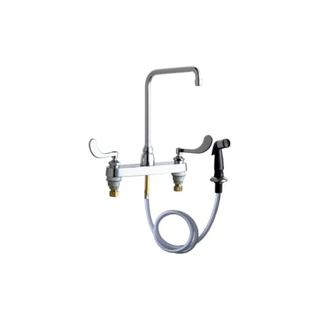 Chicago Faucets Commercial Grade High Arch Kitchen Faucet with Wrist Blade Handles and Side Spray - 8" Faucet Centers Chrome