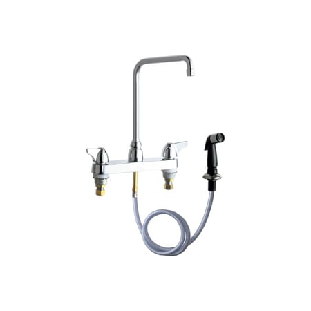 Chicago Faucets Commercial Grade High Arch Kitchen Faucet with Wing Handles and Side Spray - 8" Faucet Centers Chrome